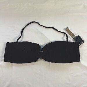 NWT J Crew Heritage Textured O-ring Bandeau Bikini Top Black Size XXL Retro